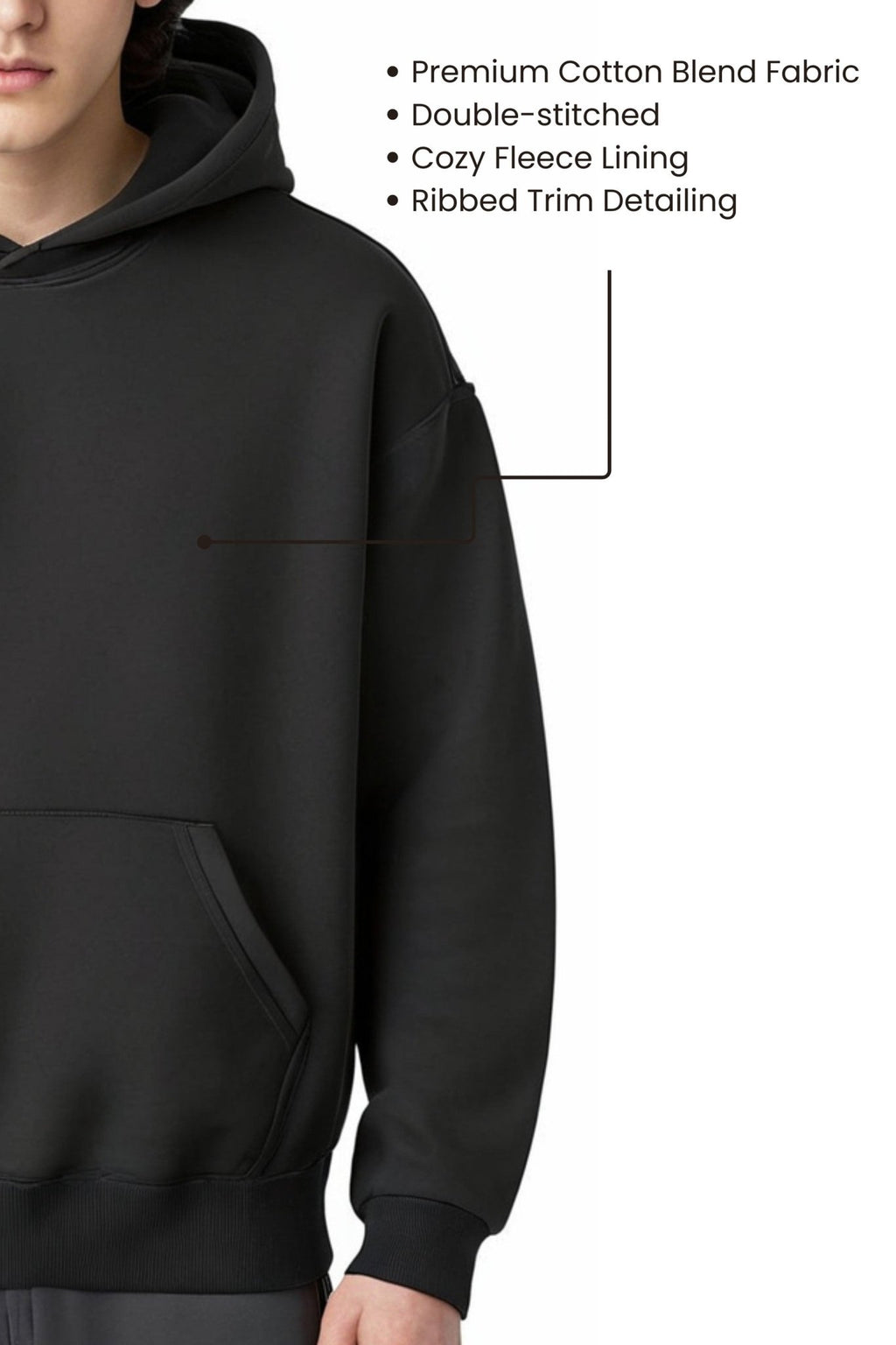 Men's Oversized Black Hoodie - Premium Fleece Pullover for Everyday Wear - Echolope