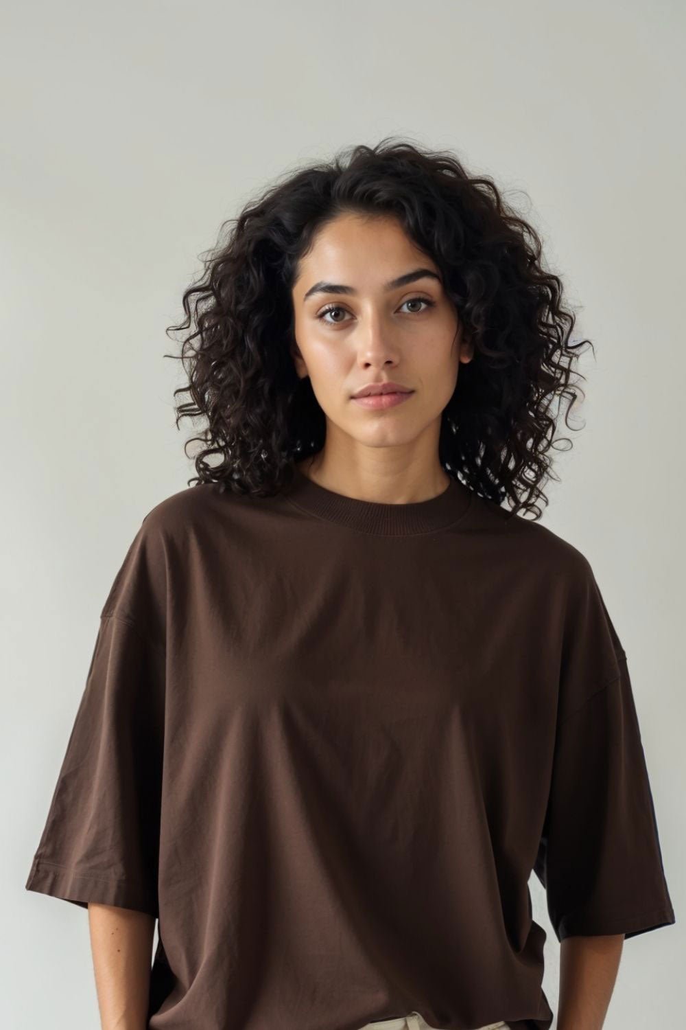 Oversized Dark Brown Solid Baggy Cotton T-Shirt for Women - Echolope