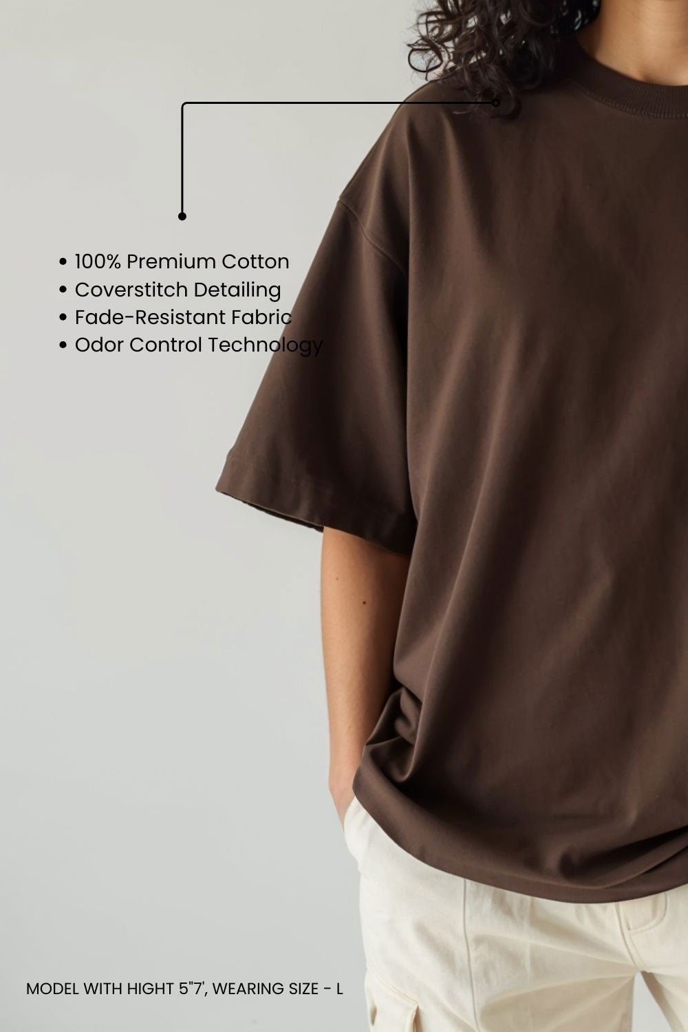 Oversized Dark Brown Solid Baggy Cotton T-Shirt for Women - Echolope