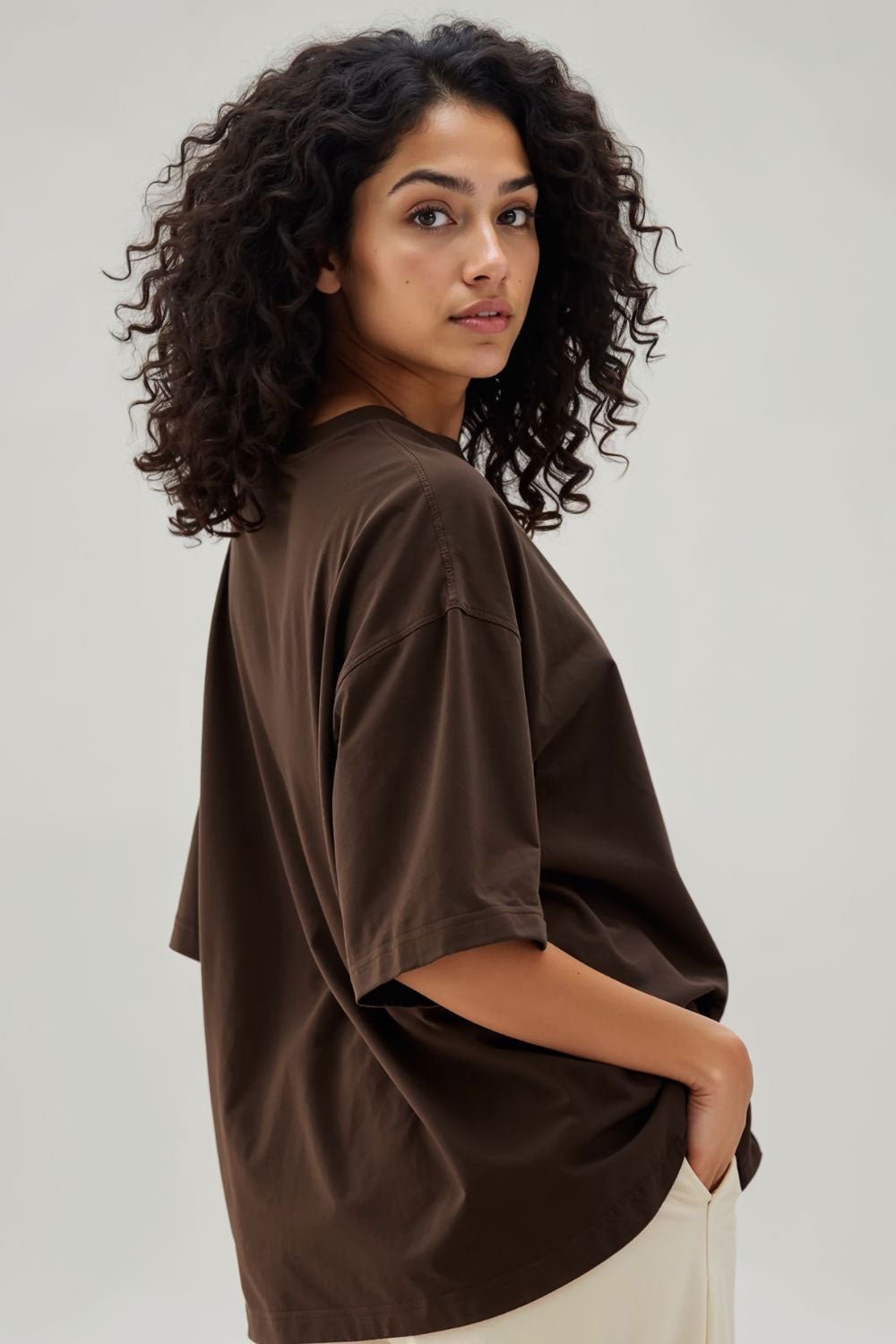 Oversized Dark Brown Solid Baggy Cotton T-Shirt for Women - Echolope