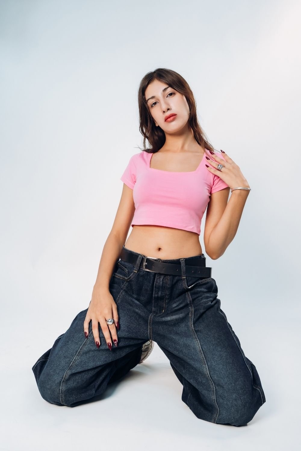 Pink Square Neck Solid Crop Top - Echolope
