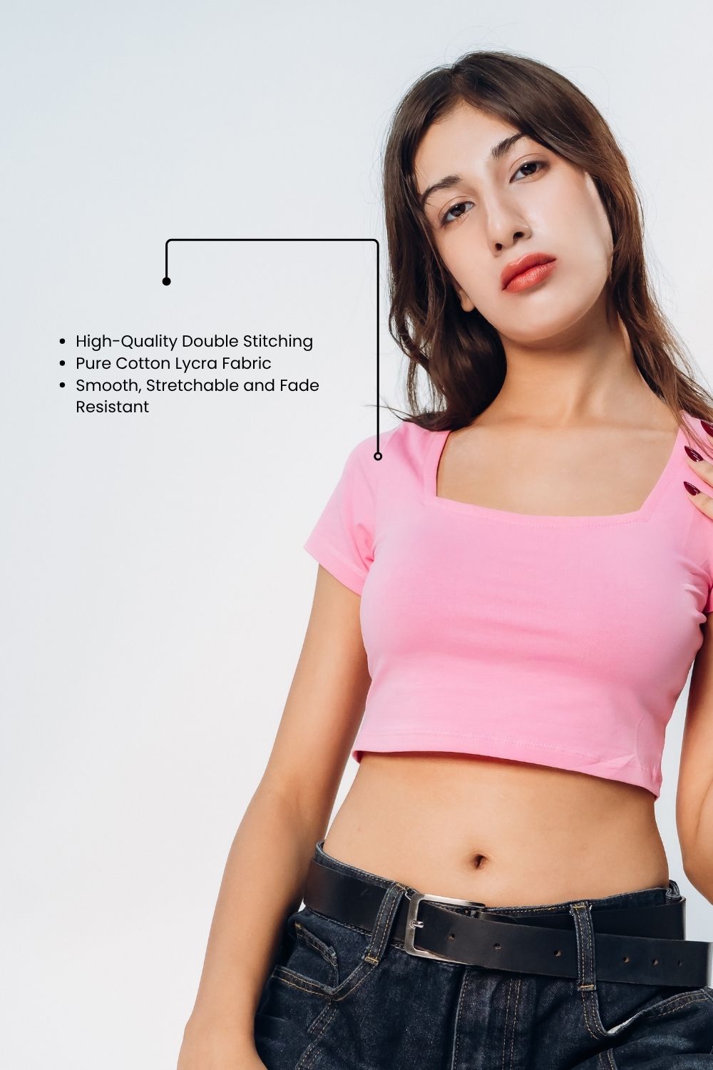 Pink Square Neck Solid Crop Top - Echolope