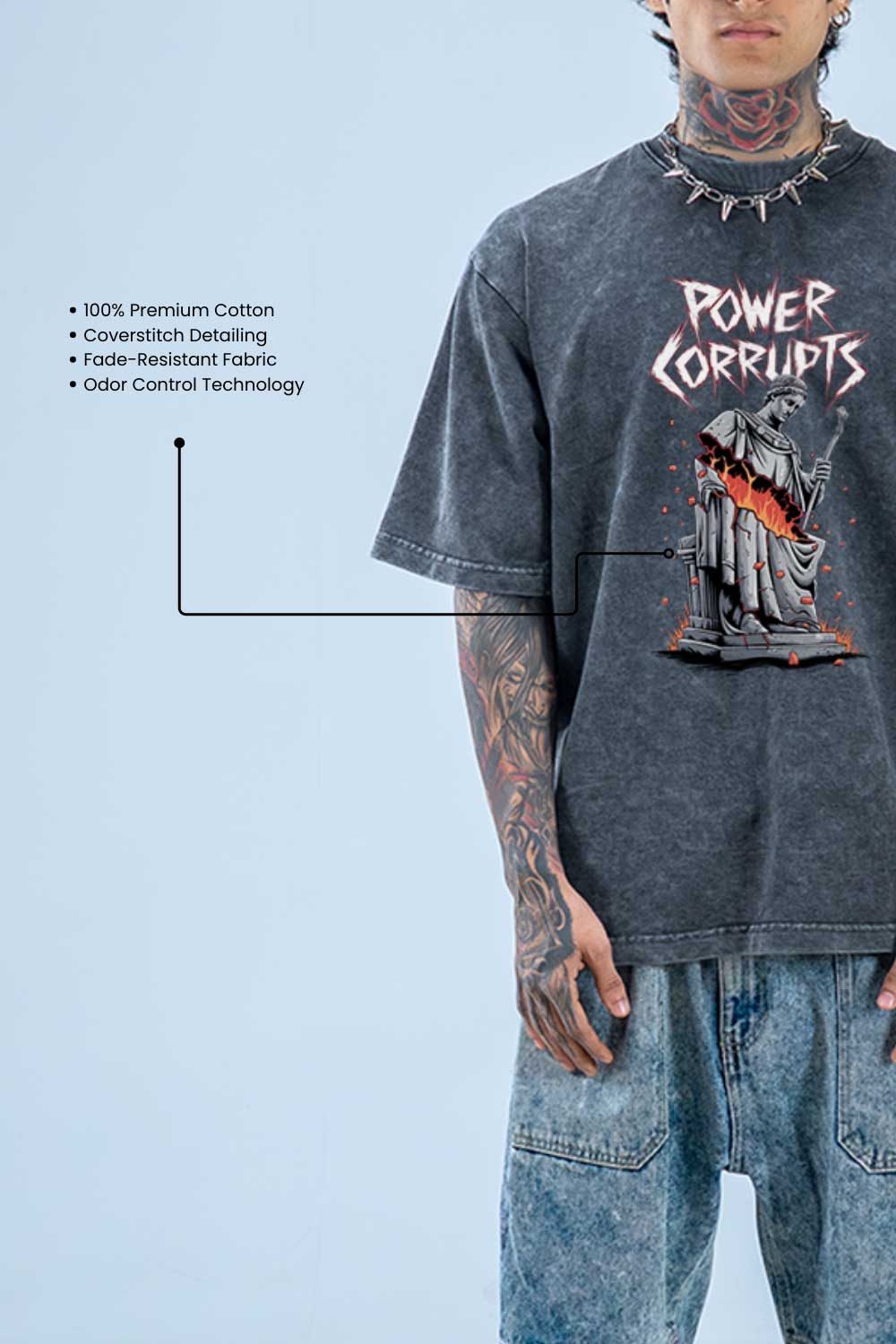 Power Corrupts Oversized Graphic T-Shirt For Men - Echolope