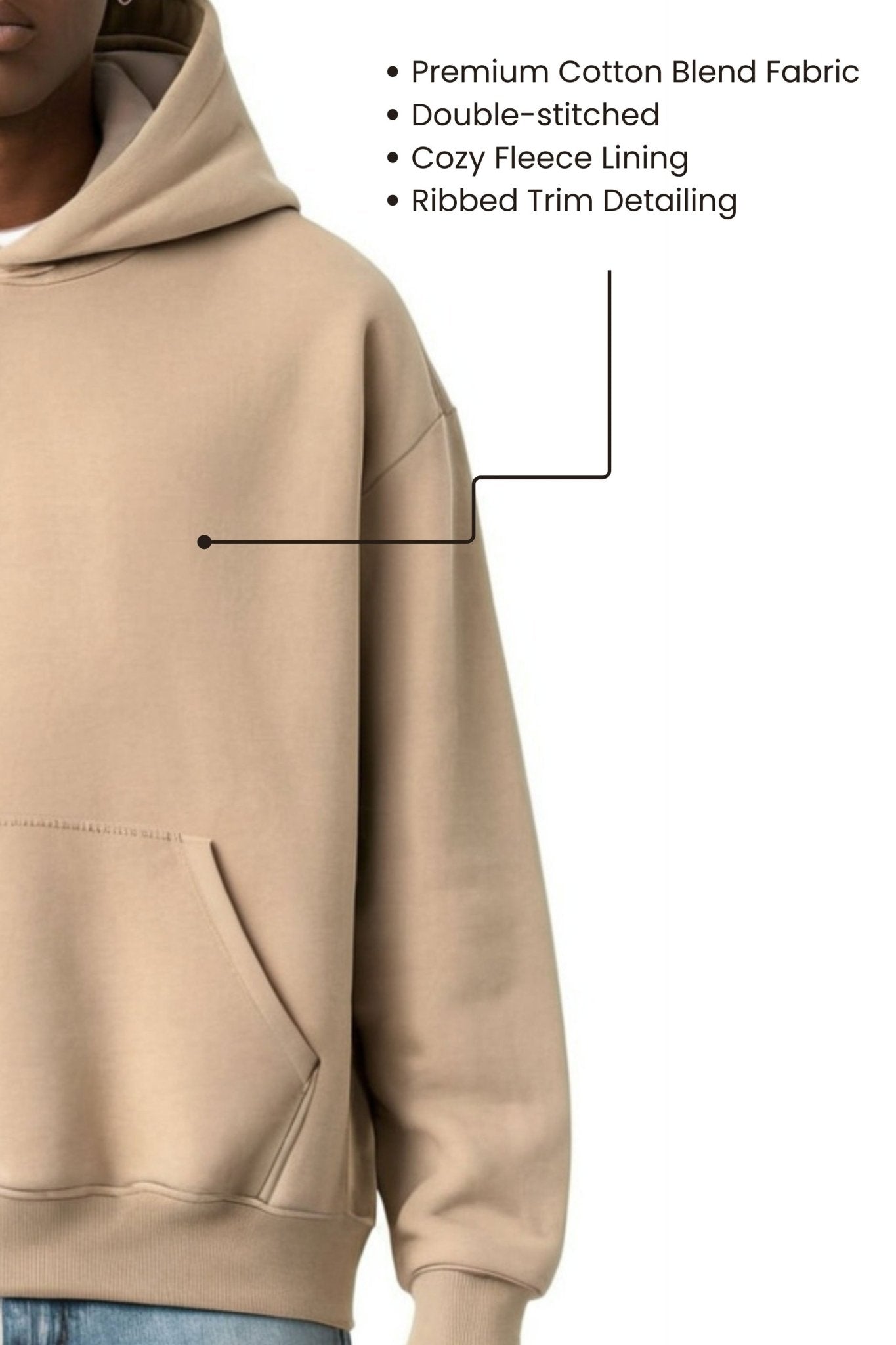 Premium Unisex Men's Oversized Beige Hoodie - Ultra - Soft Fleece for Everyday Comfort - Echolope