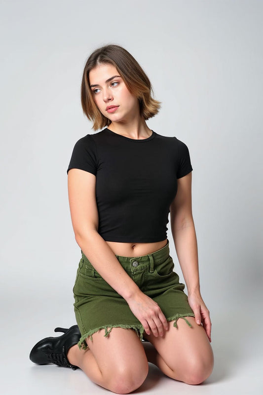 Trendy Solid Black Crop Top for Women | Baby Tees - Echolope