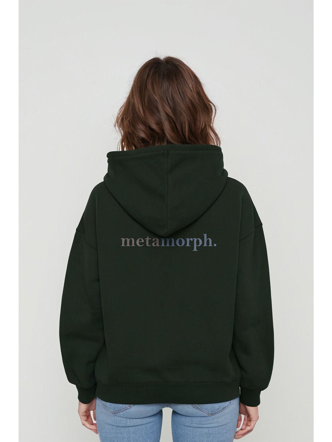 Women Printed Overize Premium Fleece Olive Green Hoodie Secondary image