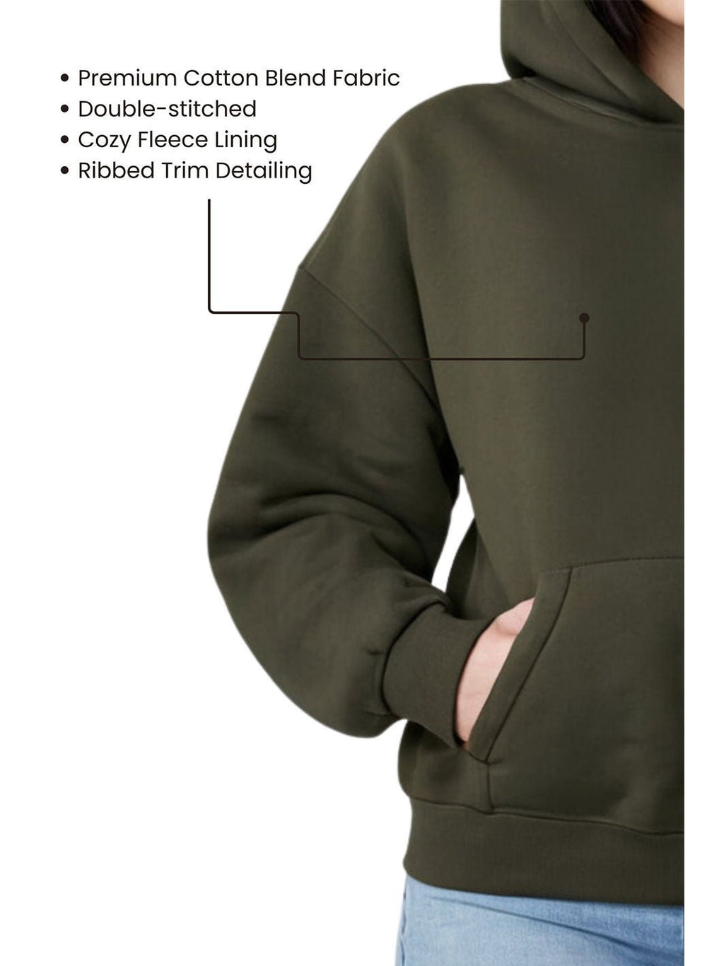 Women Printed Overize Premium Fleece Olive Green Hoodie - Echolope