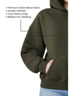 Women Printed Overize Premium Fleece Olive Green Hoodie - Echolope