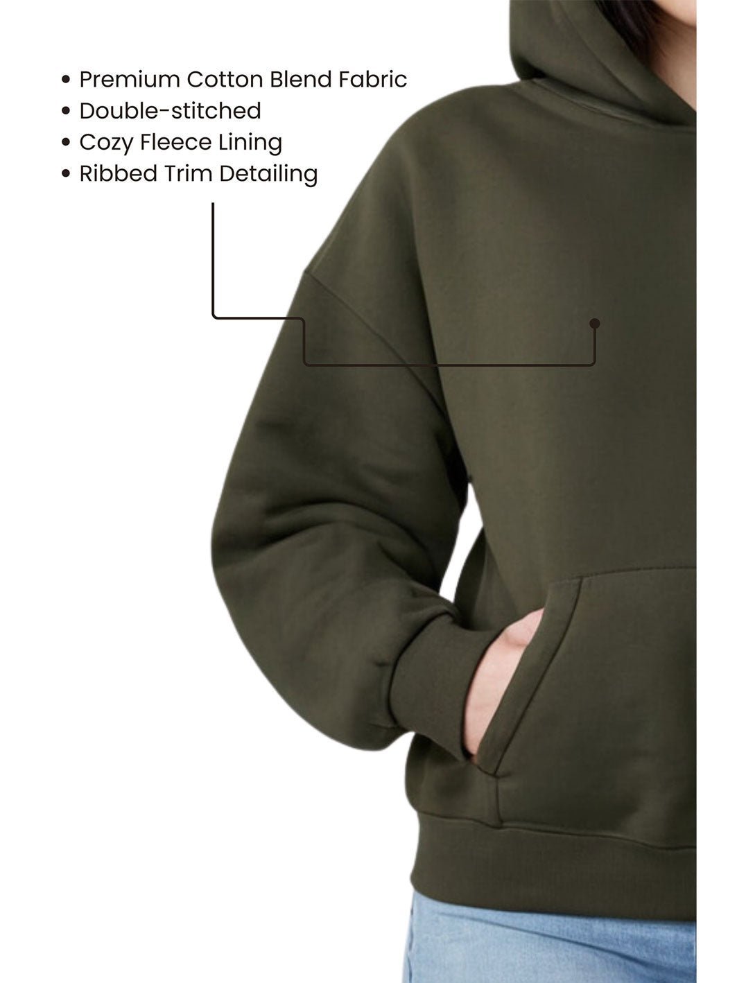Women Printed Overize Premium Fleece Olive Green Hoodie - Echolope