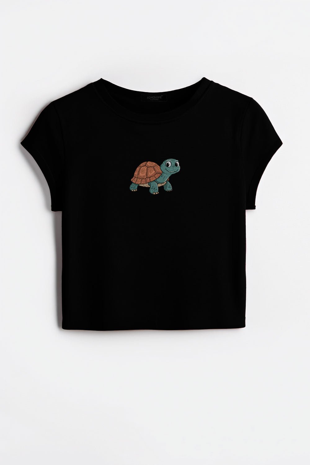 Women’s Black Cartoon Turtle Crop Top - Echolope