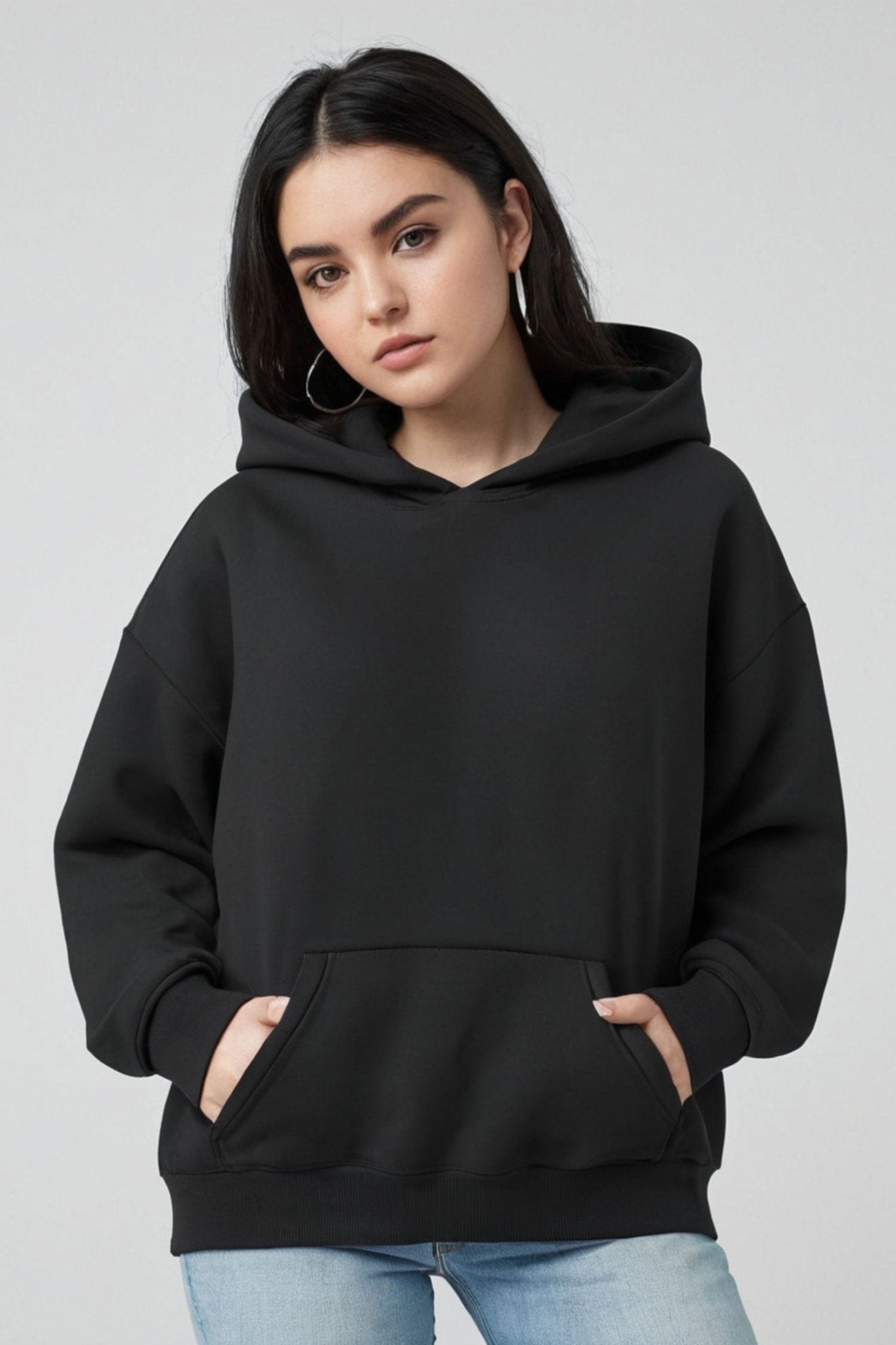 Women's Premium Oversize Black Hoodie - Echolope Main image