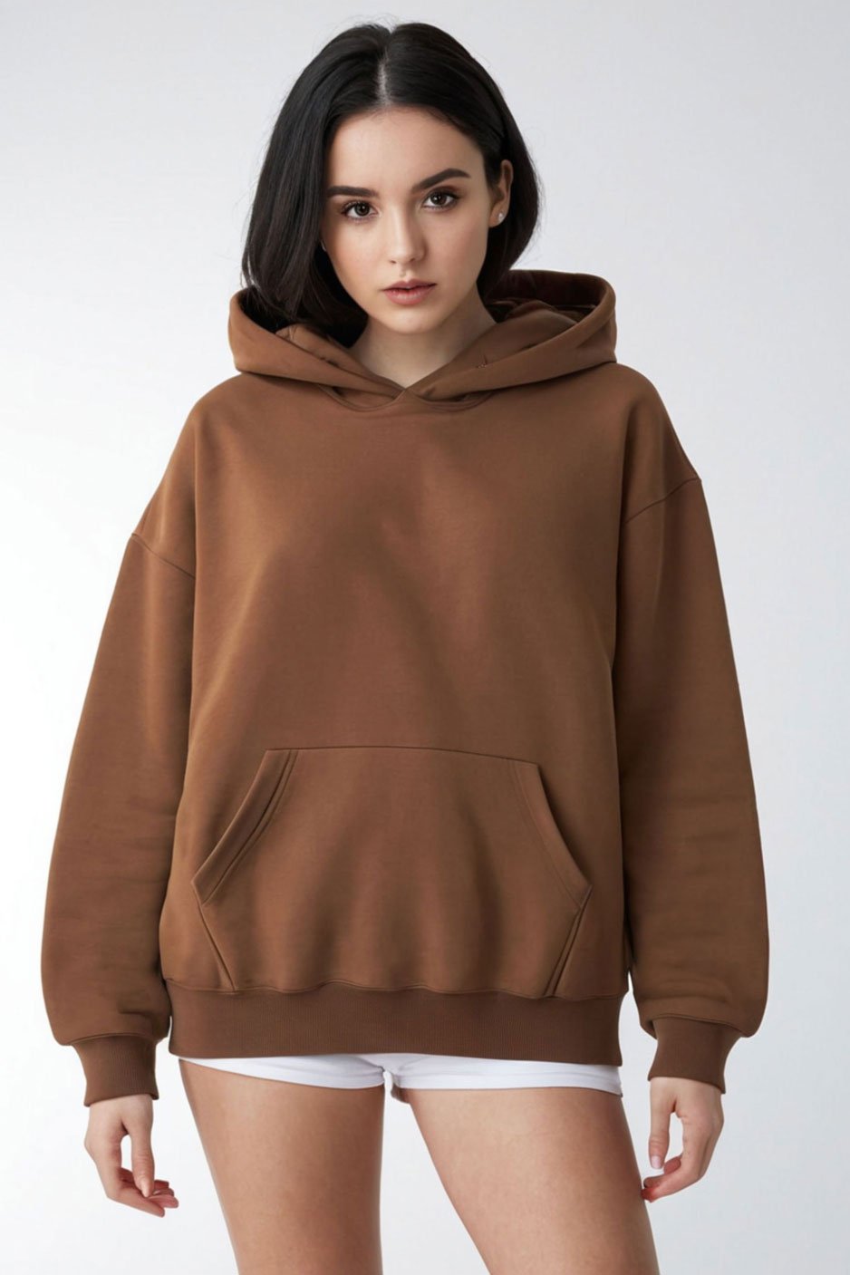 Women's Premium Oversize Dark Brown Hoodie - Echolope Main image