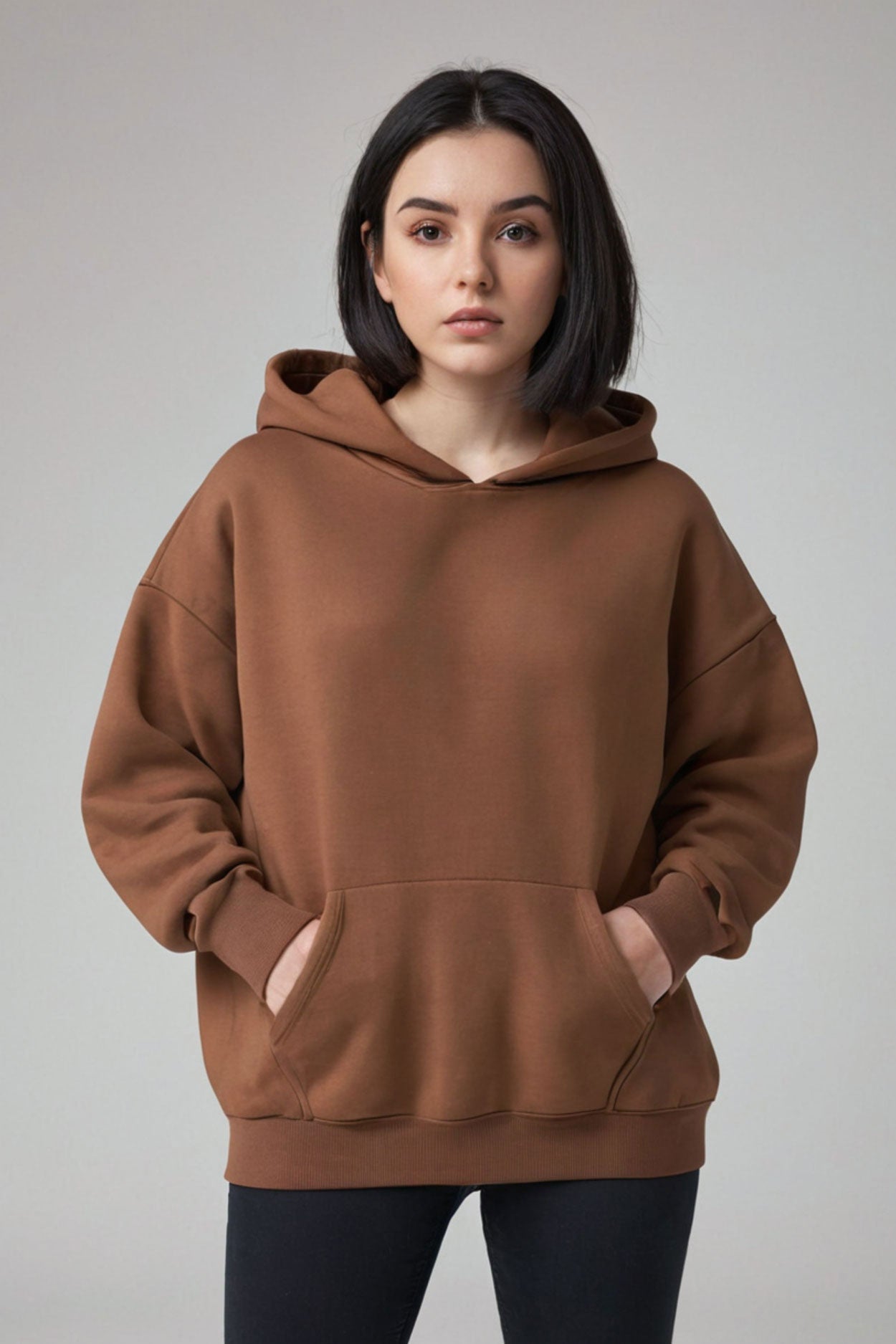 Women's Premium Oversize Dark Brown Hoodie - Echolope